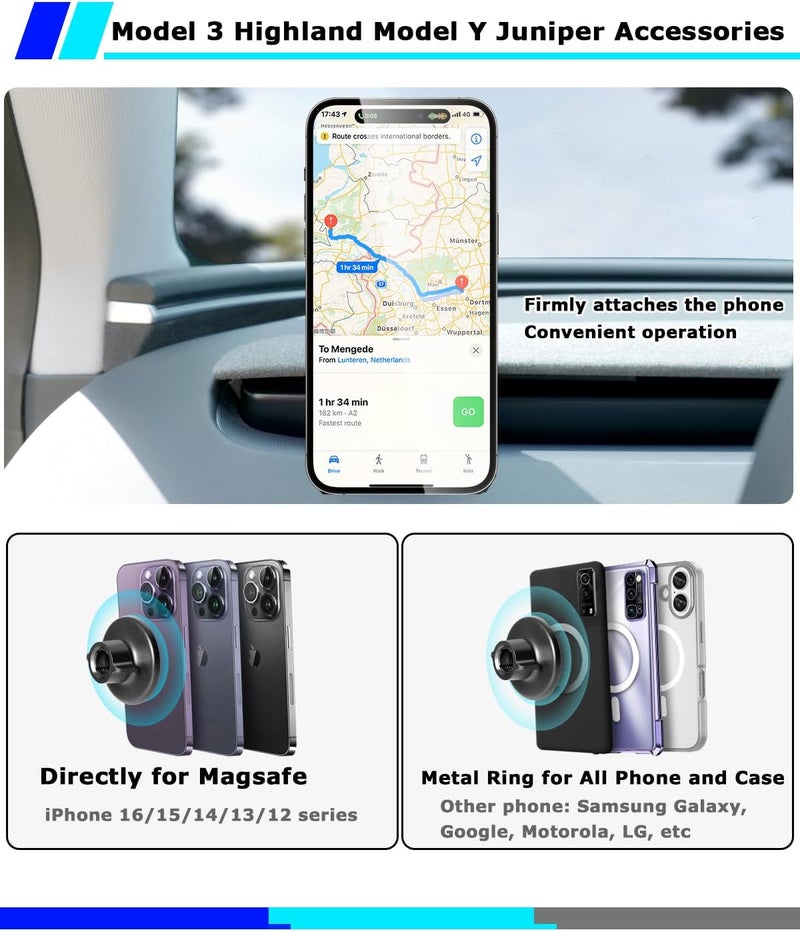ANKEWAY Phone Mount for Tesla Model 3 Highland Model Y Juniper 2026, Magnetic Phone Holder for Tesla Model 3 Model Y Accessories 2025, Easy Installation for MagSafe, Compatible with iPhone 17 16 15 14 13 12 - Image 4